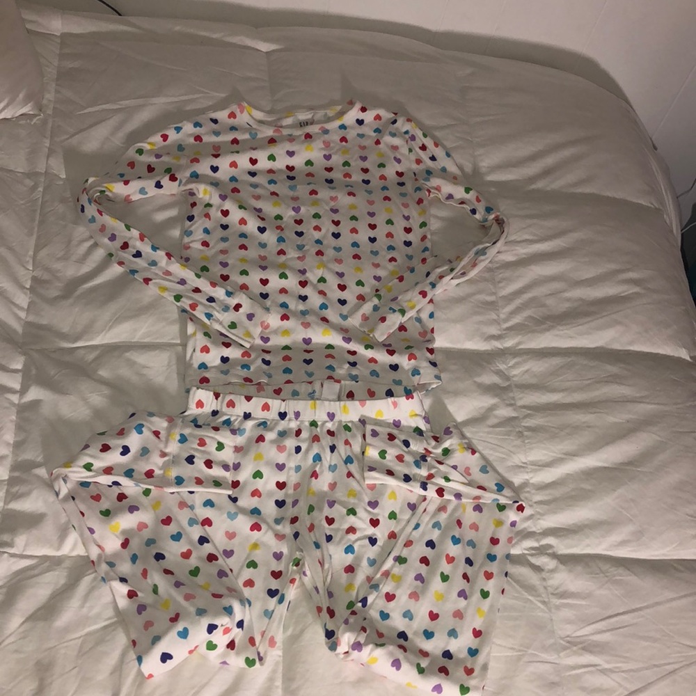 Pajama set with colorful hearts.